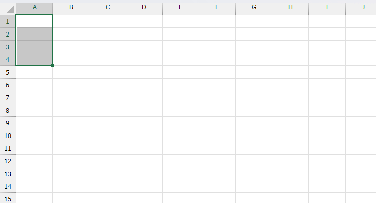 セルA1~A4まで選択された図