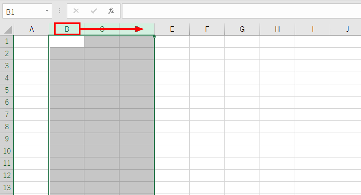 B列からD列までを選択した図