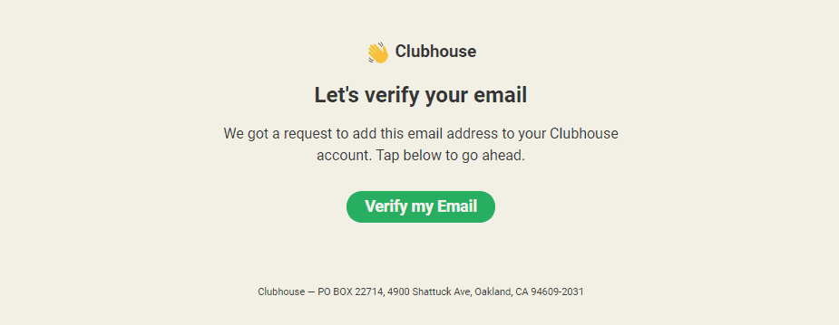 Clubhouseのメール認証画面